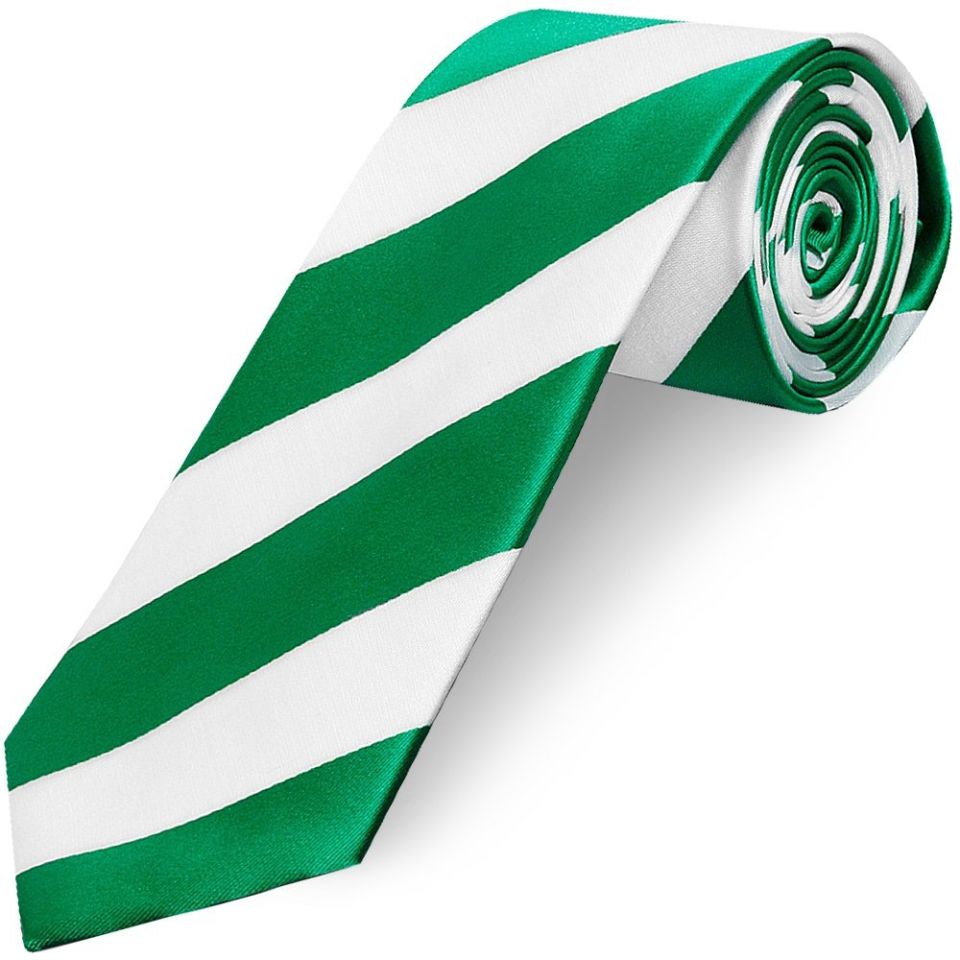 Green and White Striped Classic Men's Football Tie and Pocket Square Set