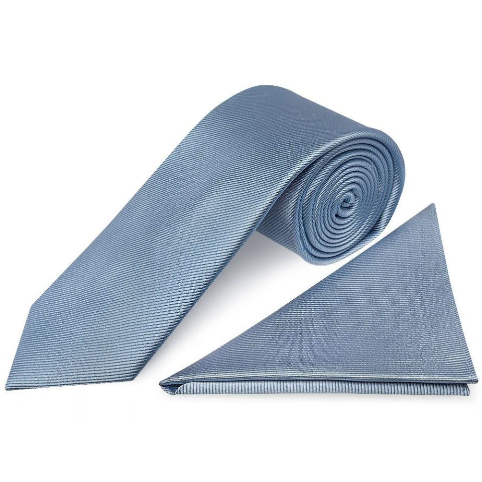 Light Blue Silk Twill Classic Mens Tie and Pocket Square Set
