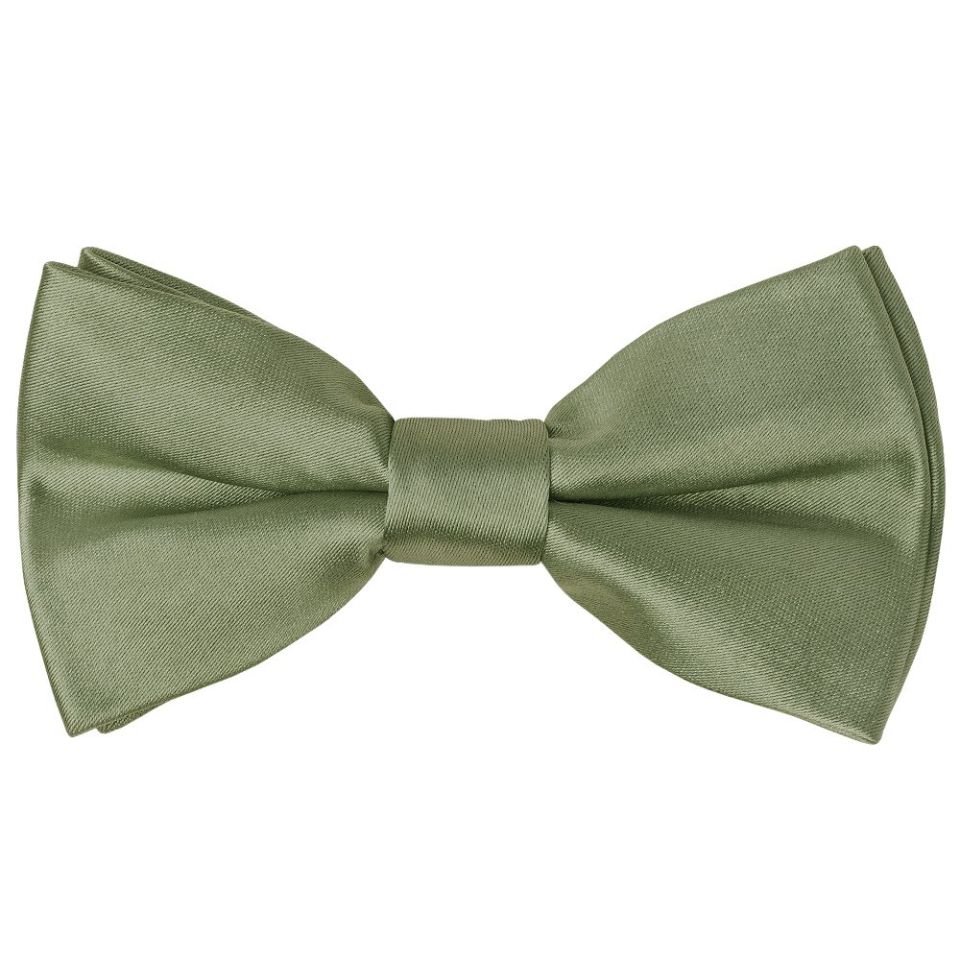 Pre Tied Plain Olive Green Satin Boys Bow Tie Age 8-11
