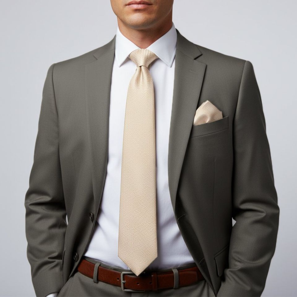 Plain Gold Grenadine Silk Classic Men's Tie and Pocket Square Set