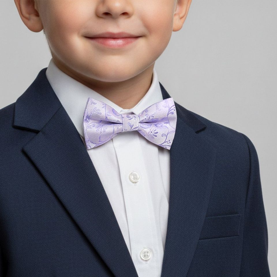 Pre Tied Lavender Floral Boys Bow Tie Age 4-7
