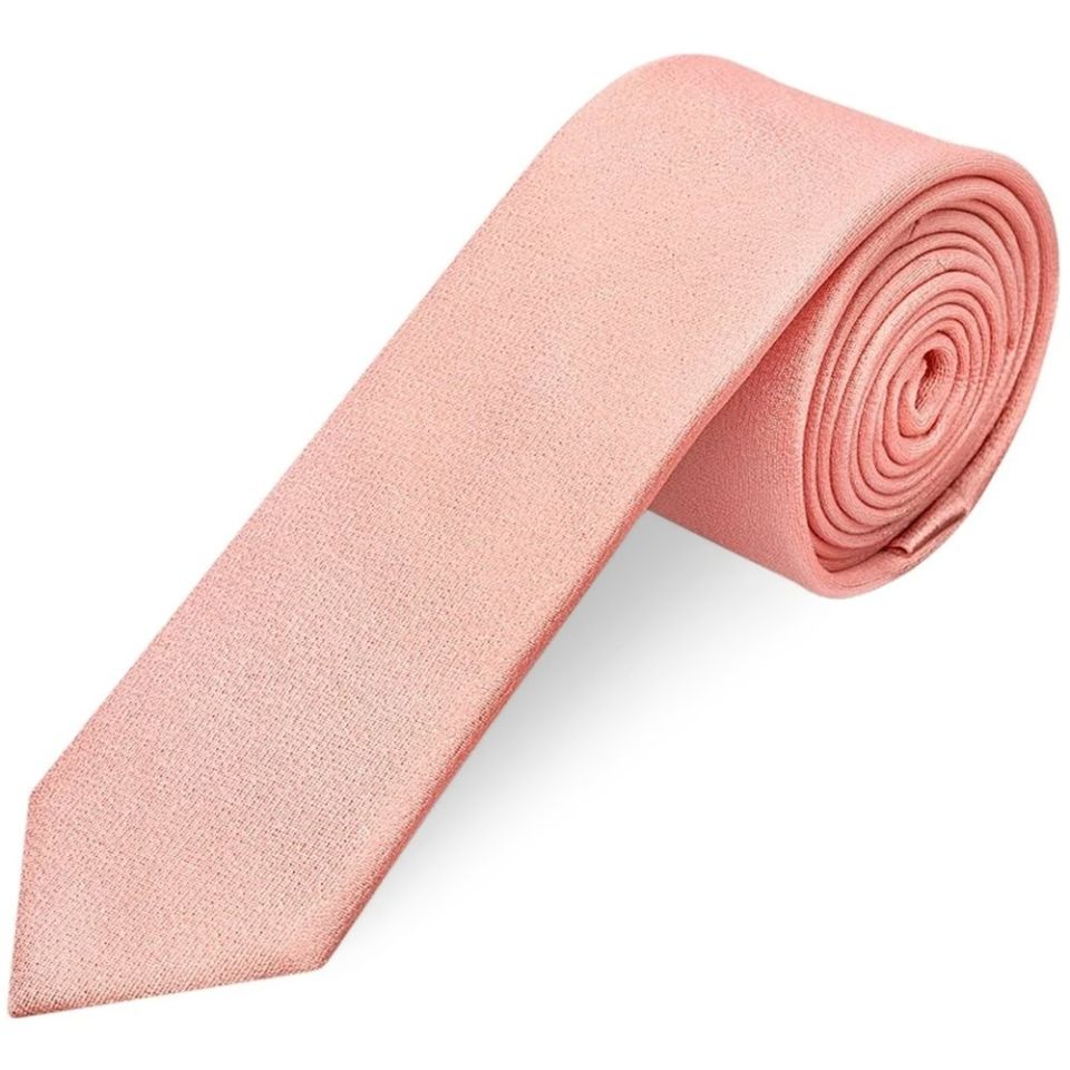 Plain Salmon Peach Silk Skinny Men's Tie