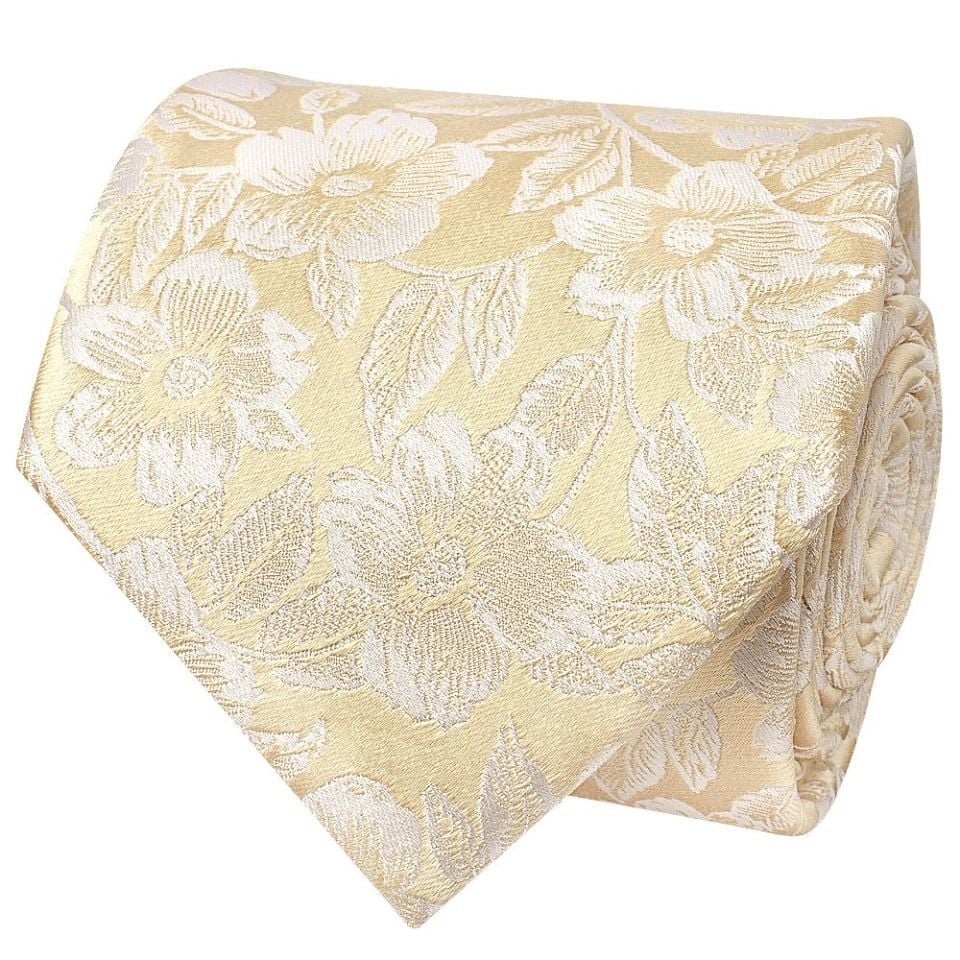 Mens Champagne Floral Silk Classic Tie