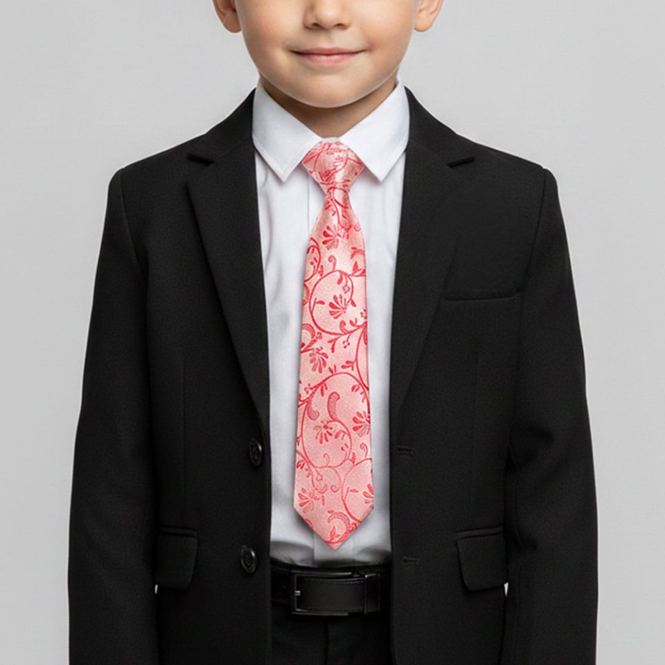 Pre Tied Coral Pink Floral Boys Tie Age 4-7