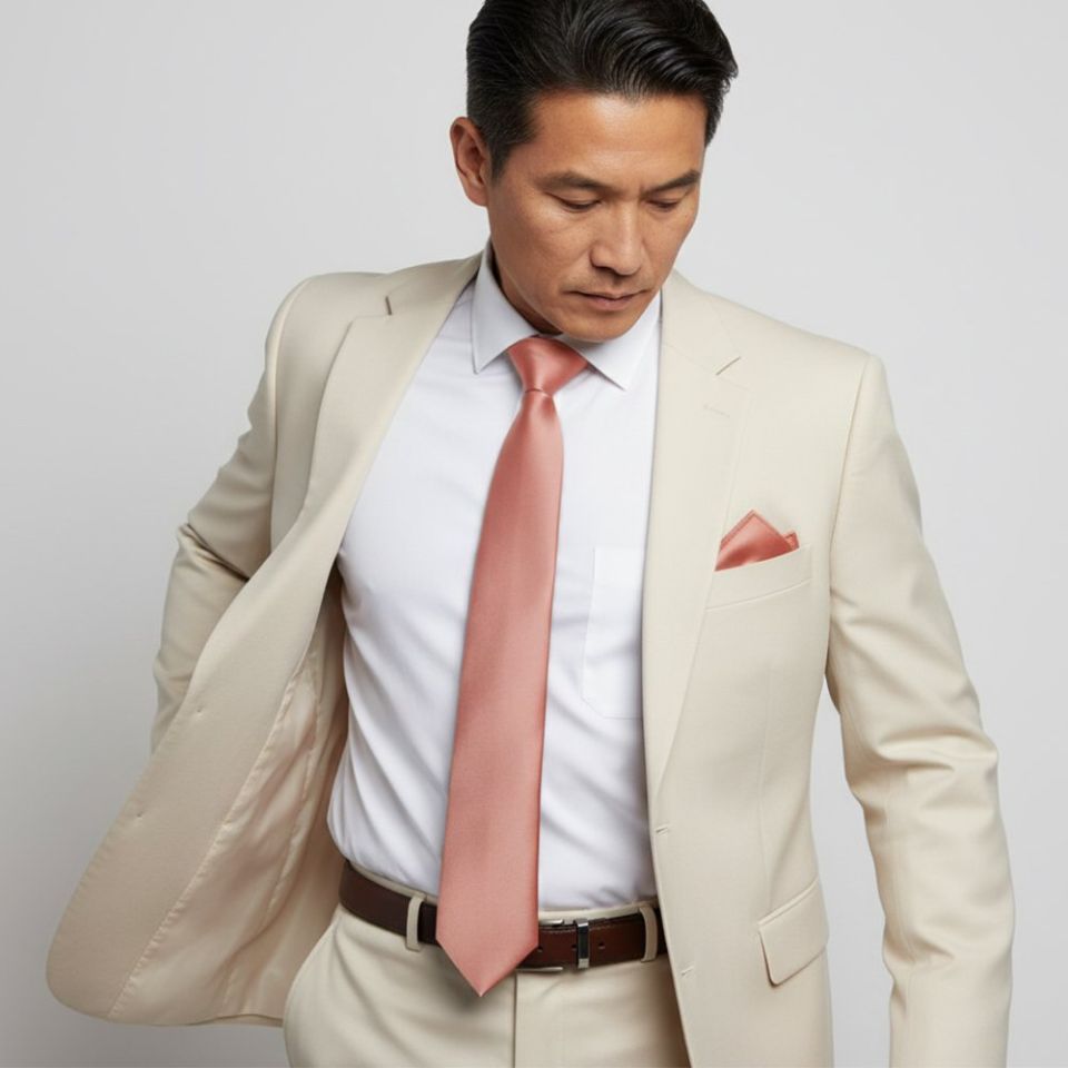 Rose Quartz Satin Classic Men's Tie and Pocket Square Set
