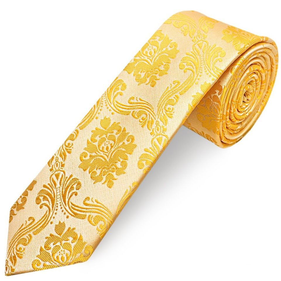 Bright Yellow Paisley Skinny Men's Tie and Pocket Square Set