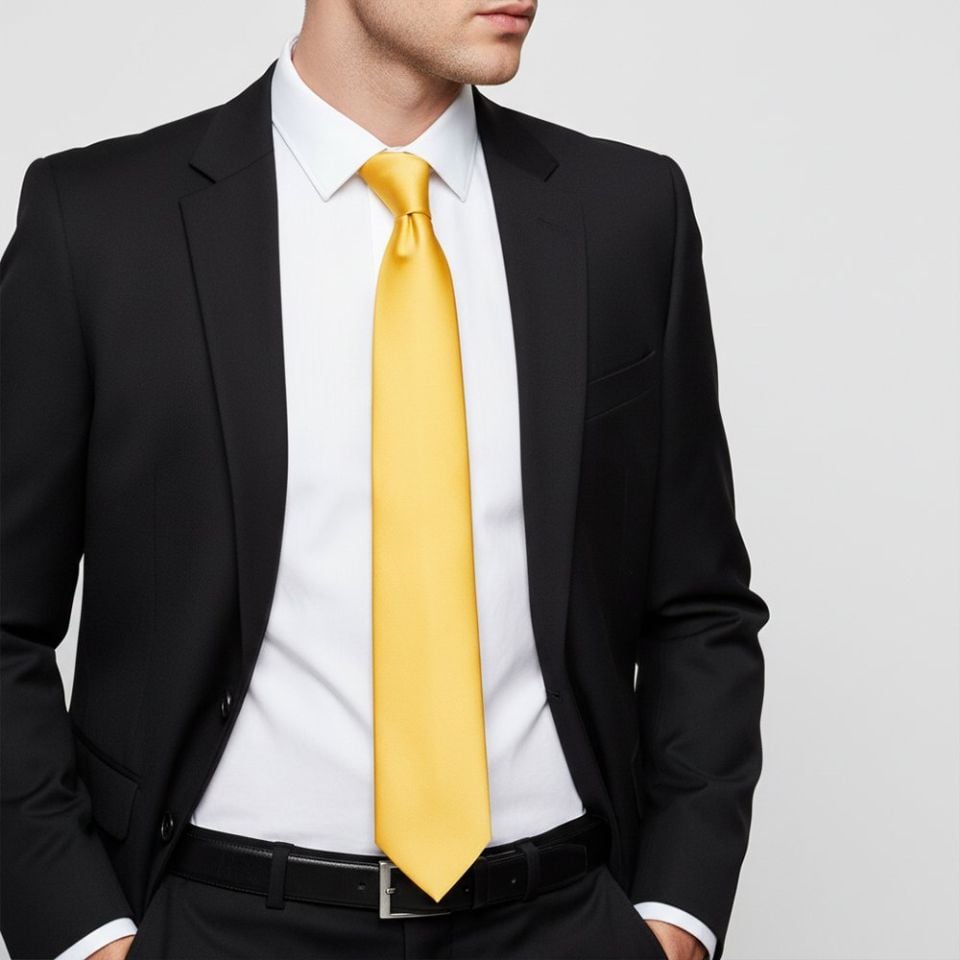 Plain Yellow Gold Satin Classic Men's Tie
