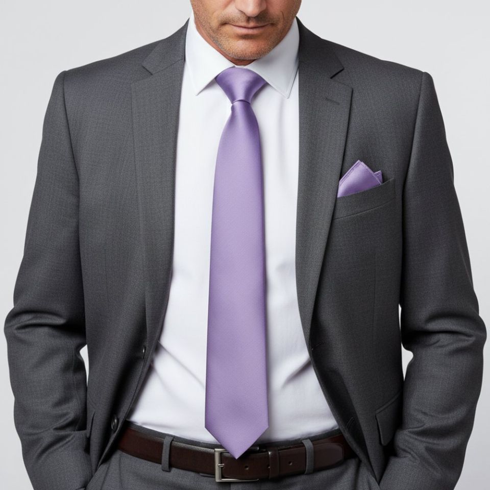 Lavender Satin Classic Men's Tie and Pocket Square Set