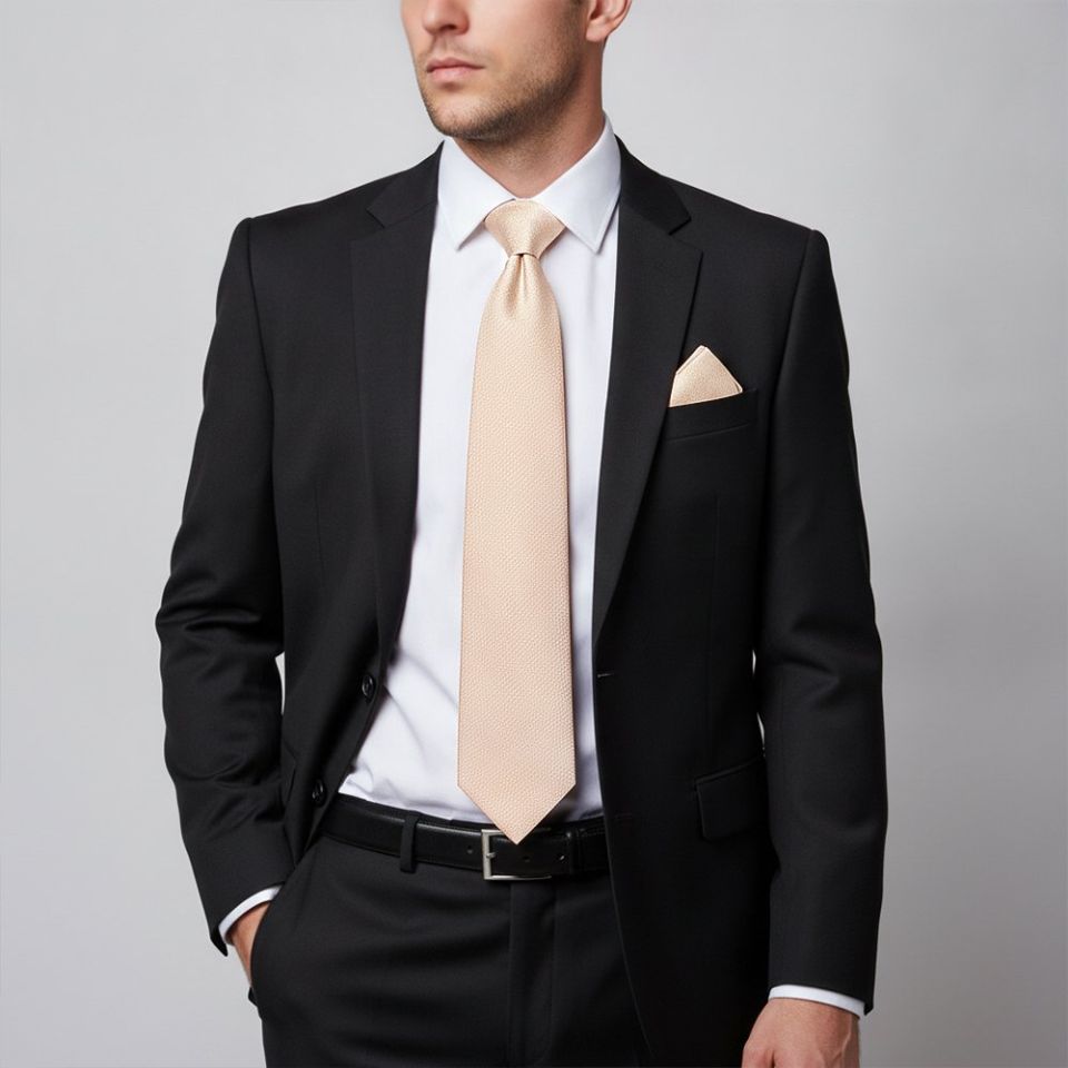 Plain Nude Silk Classic Men's Tie and Pocket Square Set