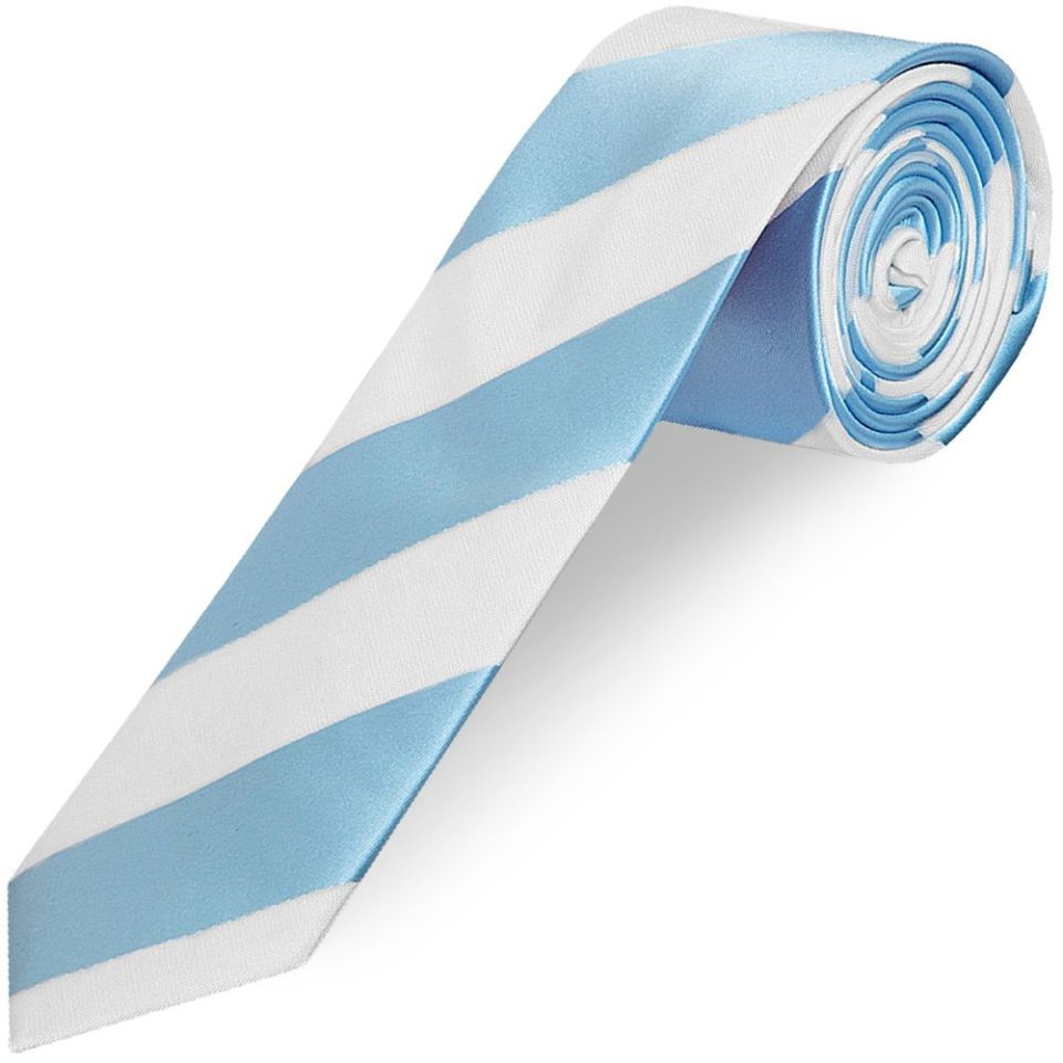Sky Blue and White Striped Skinny Men's Football Tie and Pocket Square set