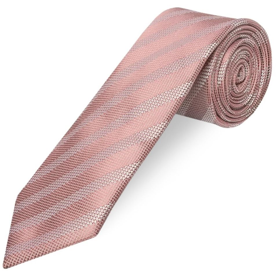 Rose Gold Textured Stripe Mens Silk Classic Tie Pocket Square and Cufflinks Box Set