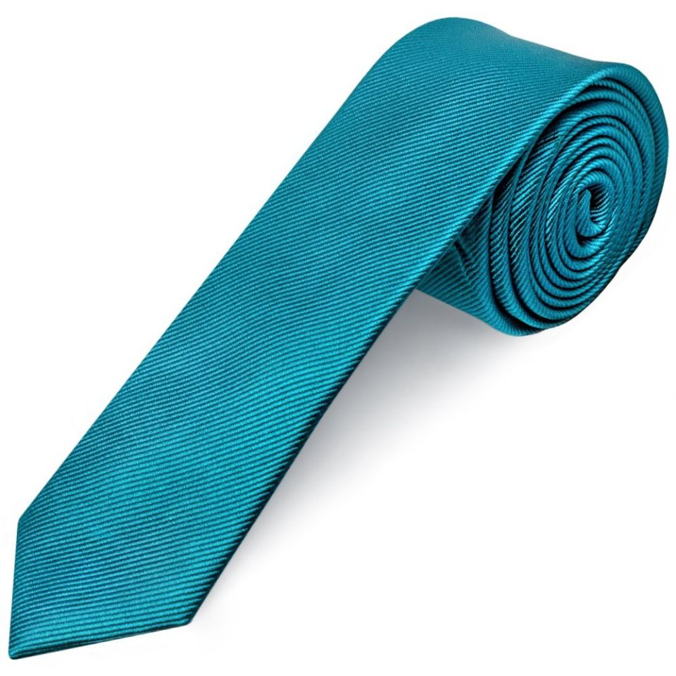 Turquoise Silk Twill Skinny Mens Tie and Pocket Square Set