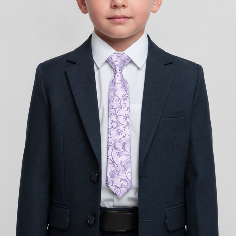 Pre Tied Lavender Floral Boys Tie Age 4-7