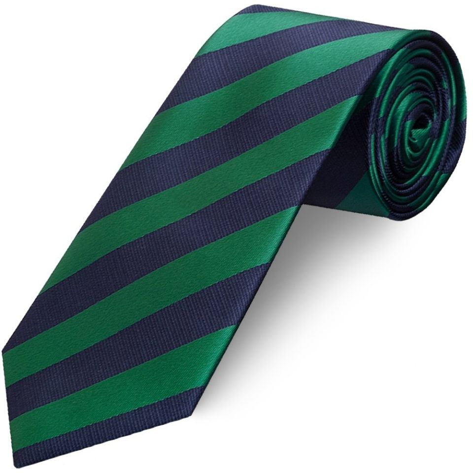 Navy and Green Striped Classic Men's Tie and Pocket Square Set