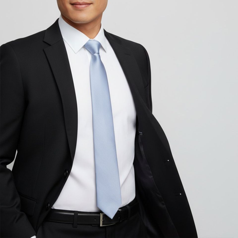 Plain Dusty Blue Satin Classic Men's Tie