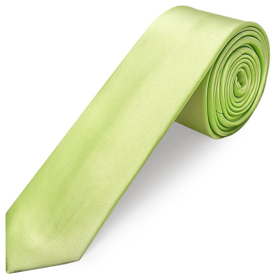 Plain Avocado Green Satin Skinny Men's Tie and Pocket Square Set