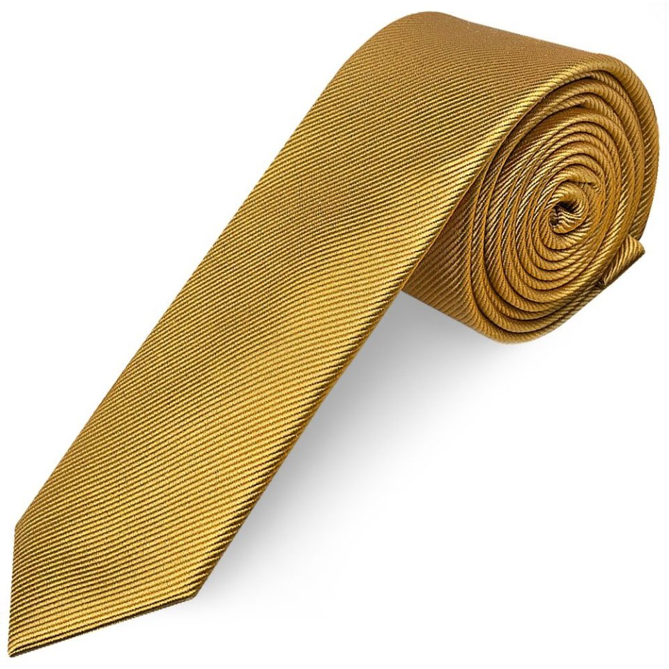 Mustard Yellow Silk Twill Skinny Mens Tie and Pocket Square Set