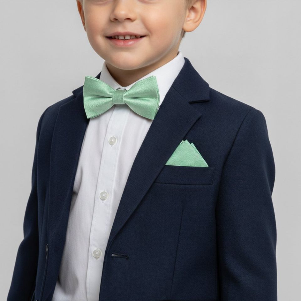 Pre Tied Sea Grass Silk Boys Bow Tie and Pocket Square Set Age 4-7