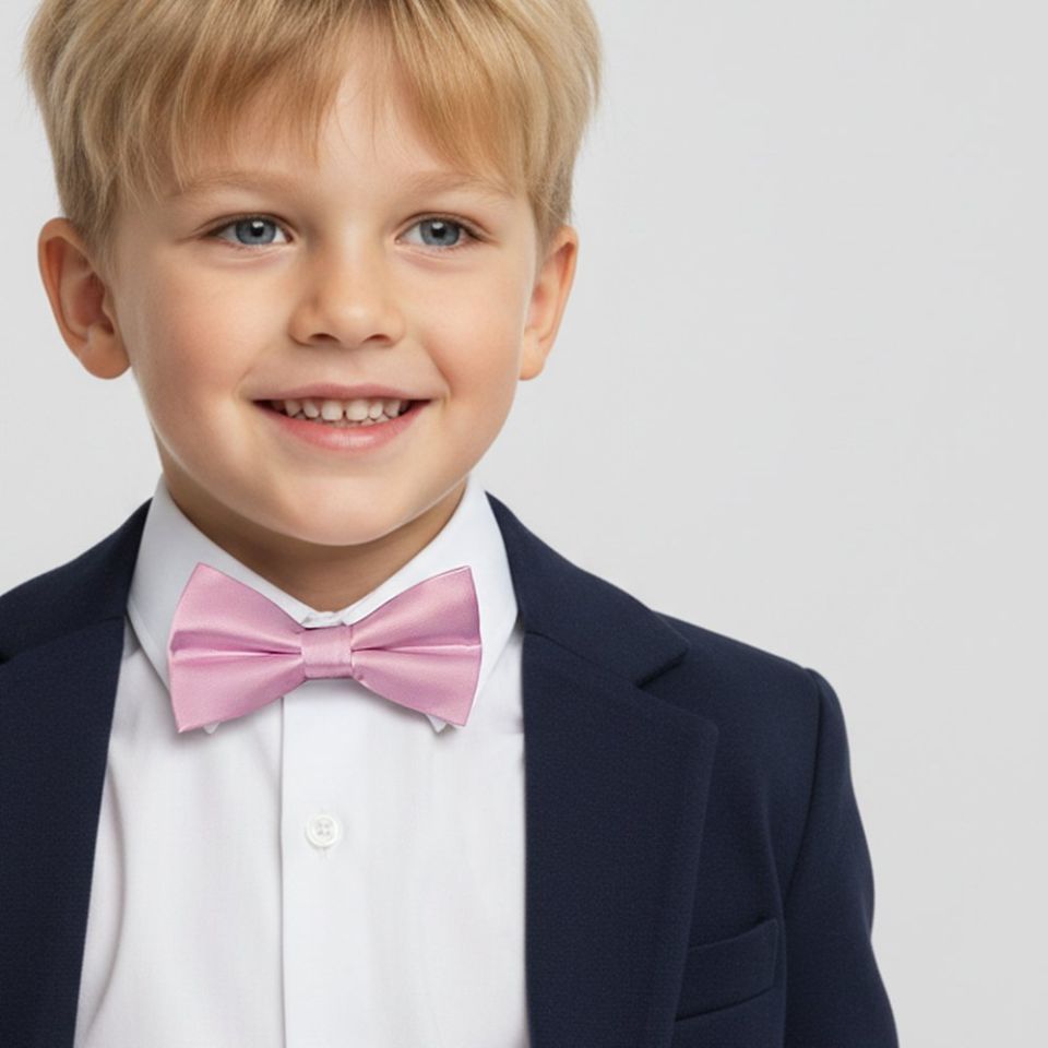 Pre Tied Light Dusty Pink Satin Boys Bow Tie Age 4-7