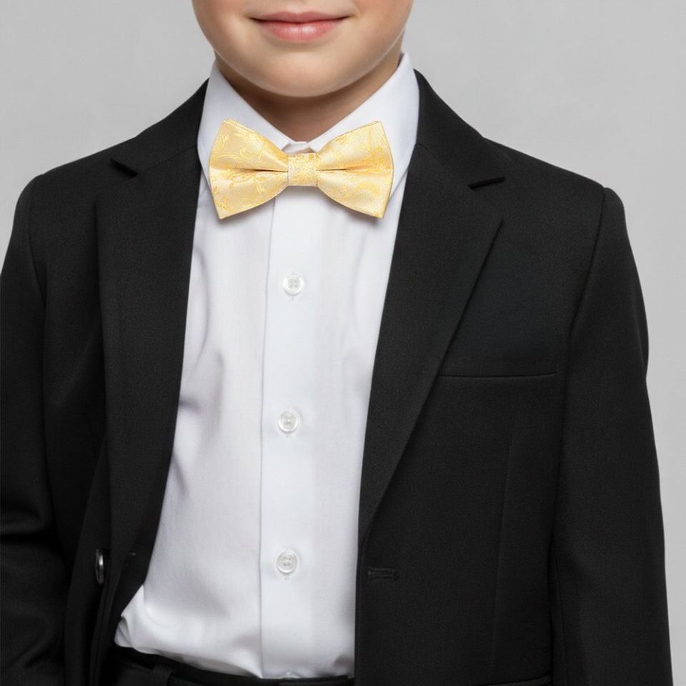 Pre Tied Gold Floral Boys Bow Tie Age 4-7