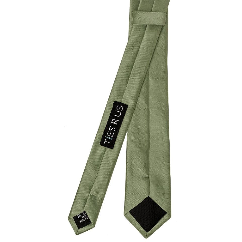 Plain Olive Green Satin Skinny Boys Tie and Pocket Square Set Age 8-11 Years