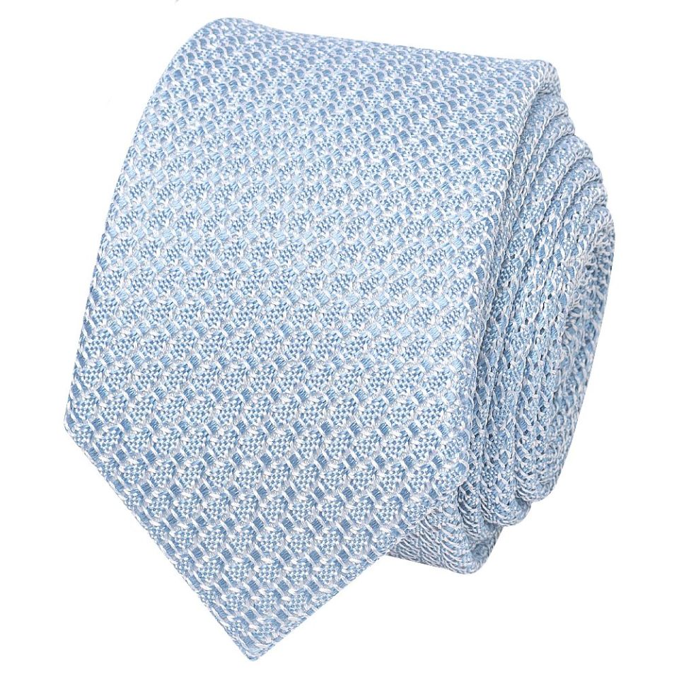 Plain Blue Grenadine Silk Skinny Men's Tie and Pocket Square Set