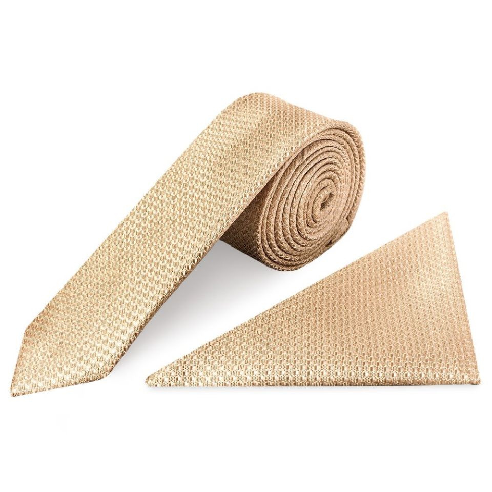 Gold Boys Textured Skinny Tie and Pocket Square Set