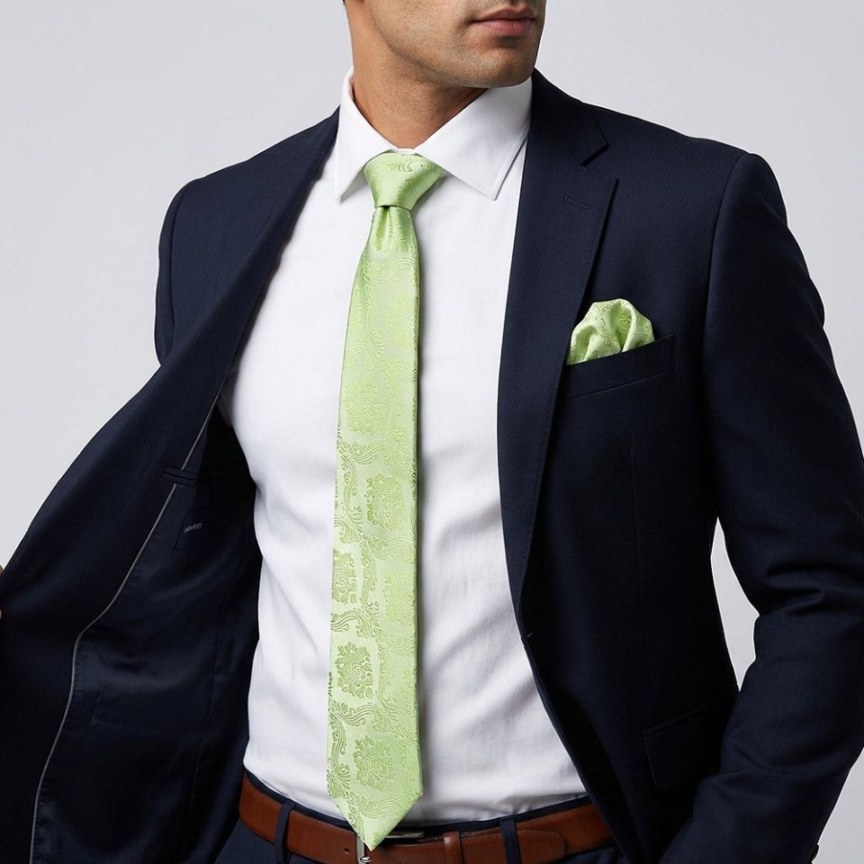 Sage Green Paisley Classic Men's Tie and Pocket Square Set