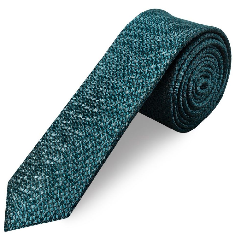 Teal Textured Skinny Tie and Pocket Square Set