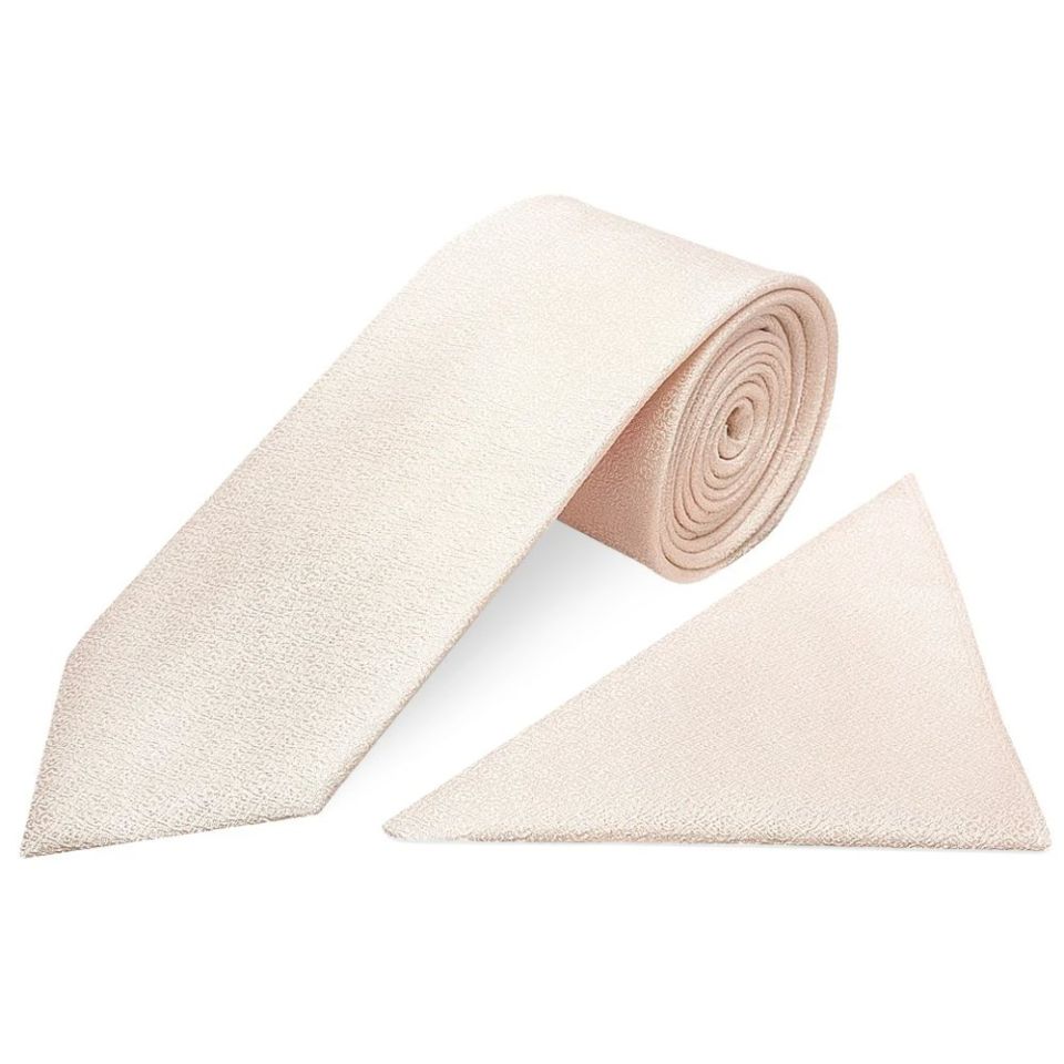 Blush Self Floral Textured Silk Classic Men's Tie and Pocket Square Set
