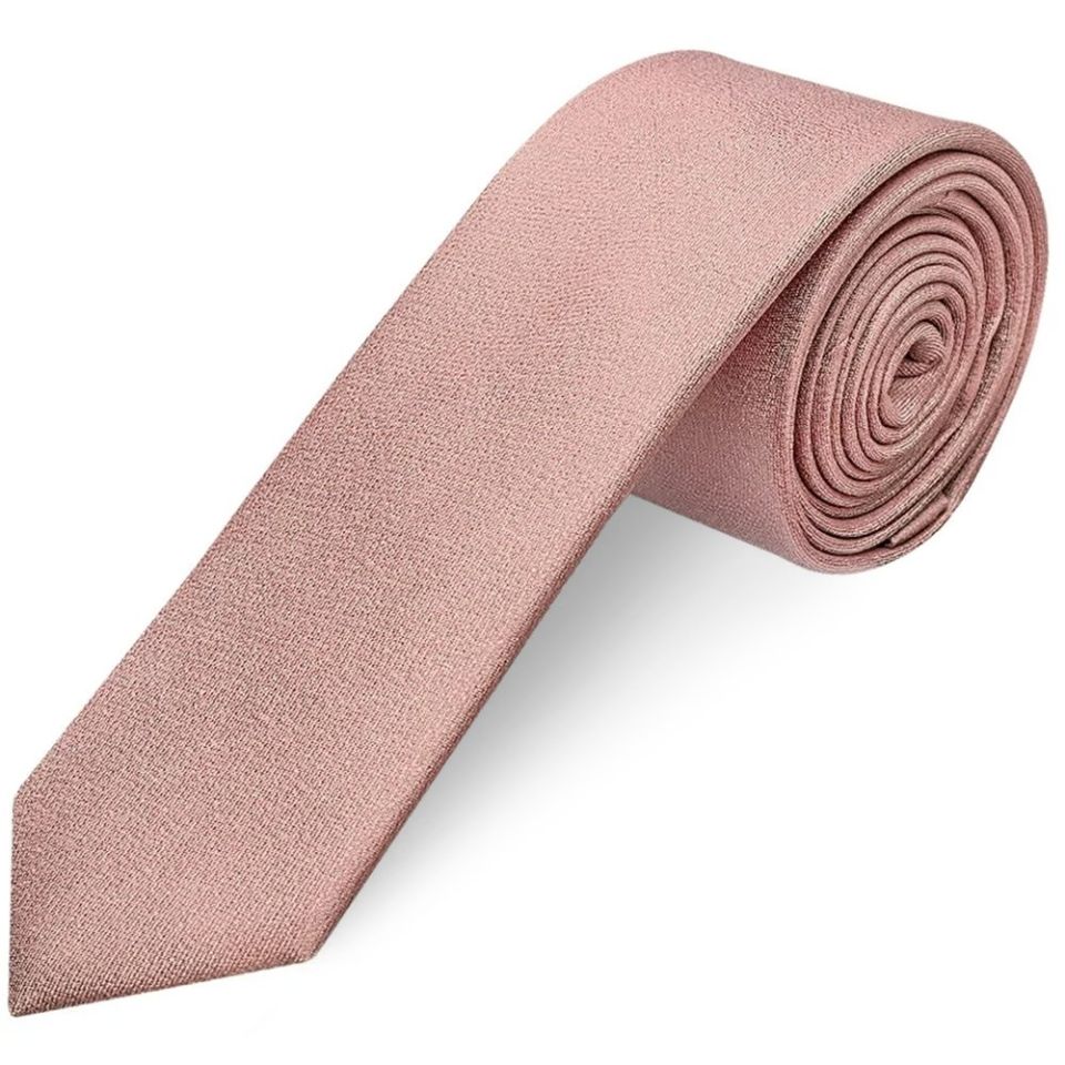 Plain Rose Gold Silk Skinny Boys Tie and Pocket Square Set