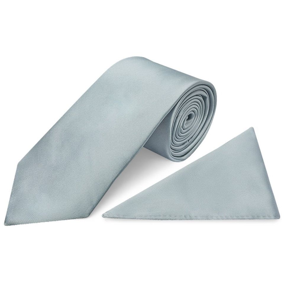 Plain Duck Egg Satin Classic Mens Tie and Pocket Square Set