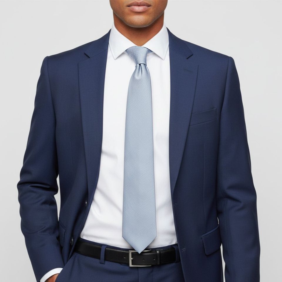 Plain Dusty Blue Silk Classic Men's Tie