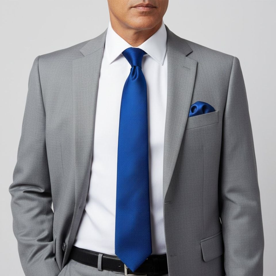 Royal Blue Silk Twill Classic Mens Tie and Pocket Square Set