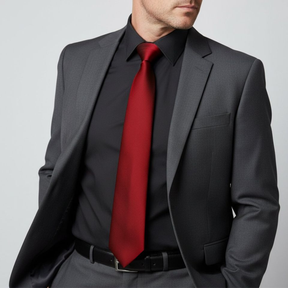 Plain Red Wine Satin Classic Men's Tie