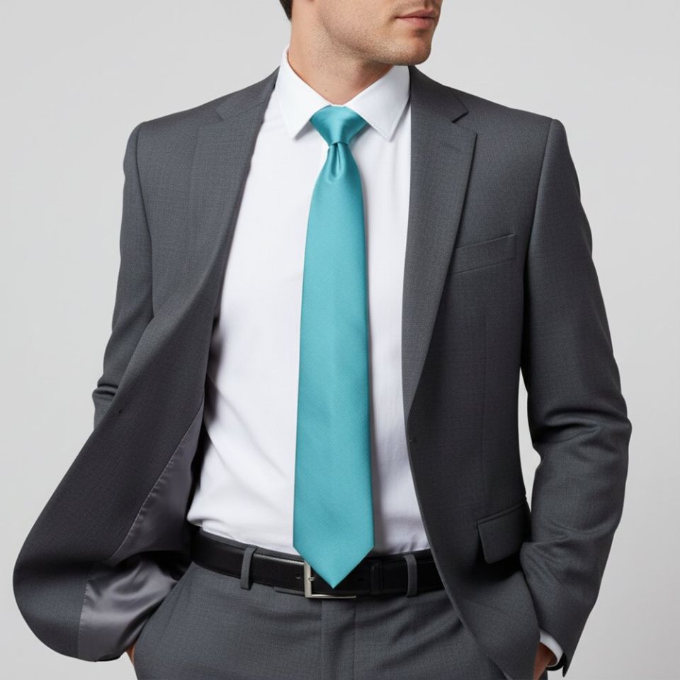 Plain Turquoise Satin Classic Men's Tie