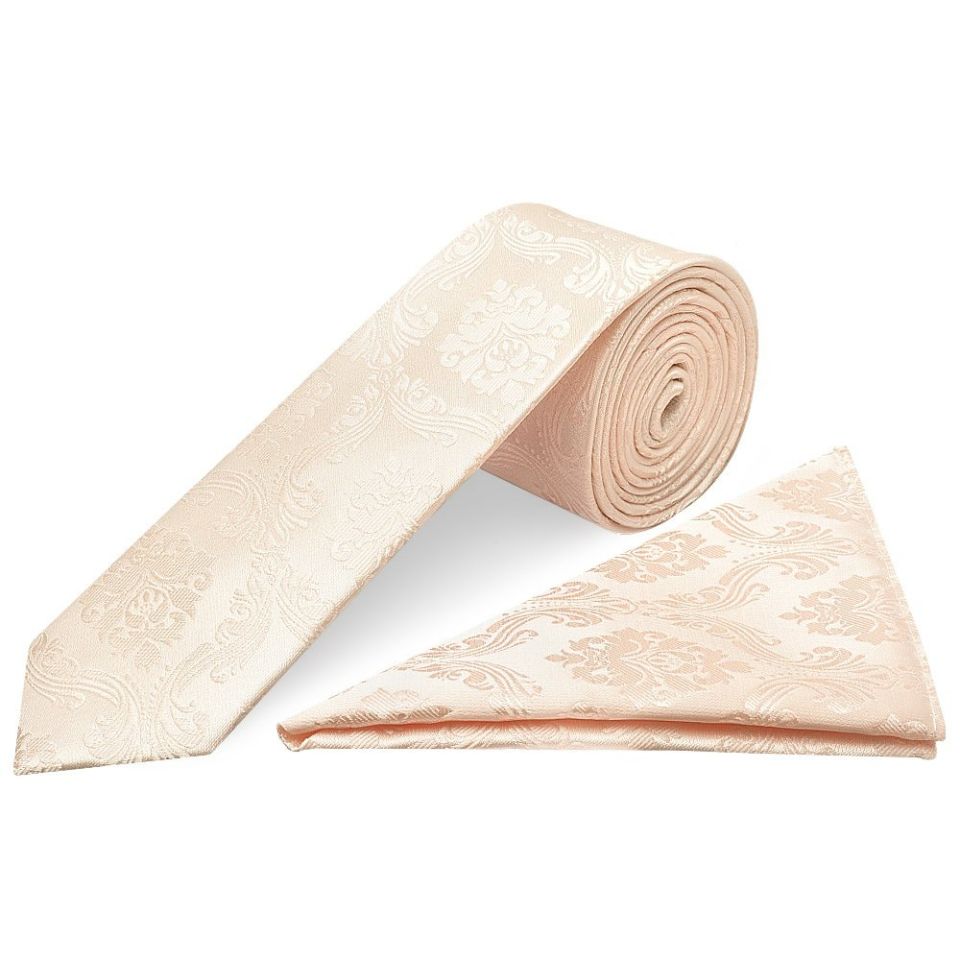 Blush Paisley Skinny Boys Tie and Pocket Square Set