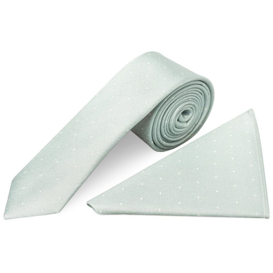 Duck Egg with White Spot Silk Skinny Tie and Pocket Square