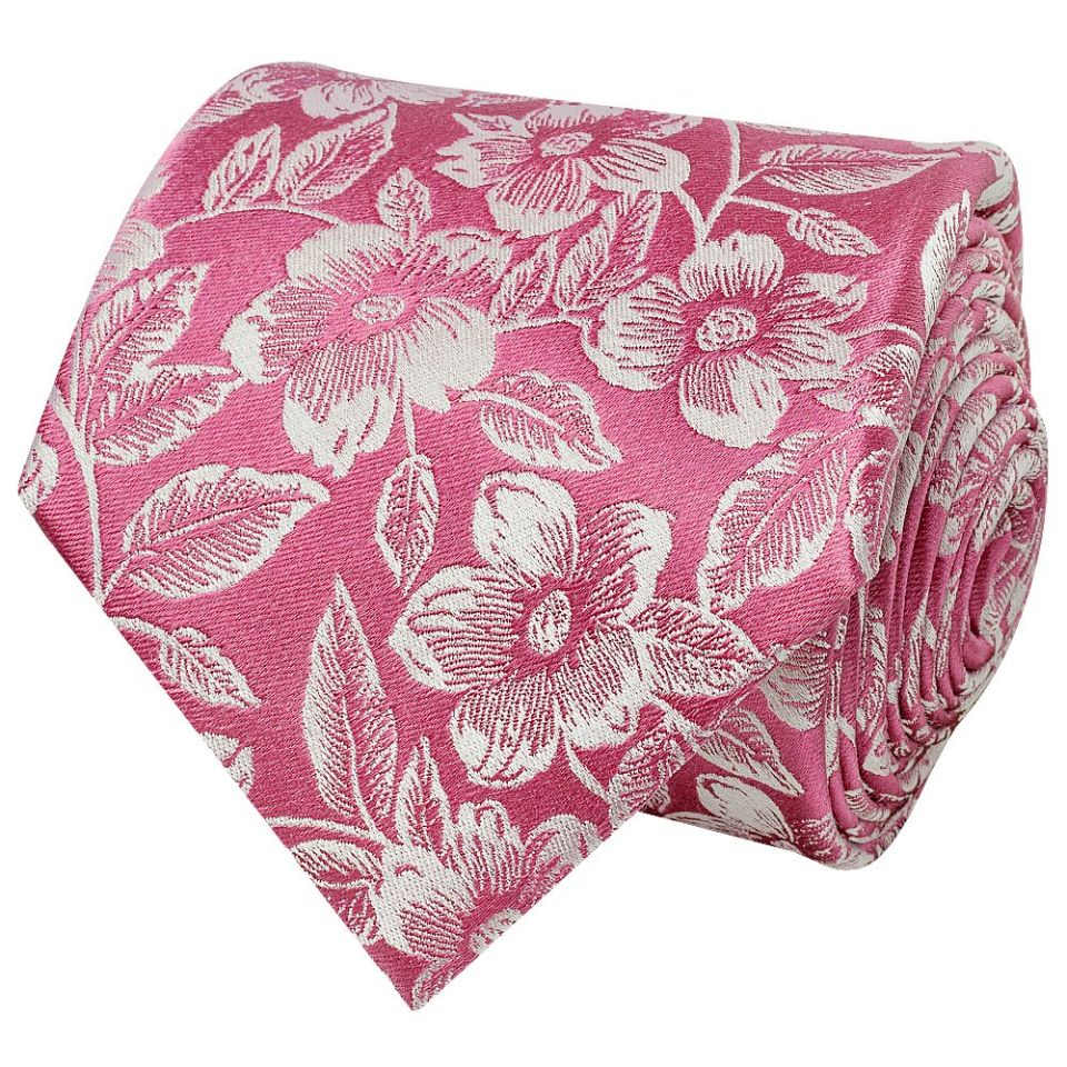 Mens Dusty Pink Floral Silk Classic Tie and Pocket Square