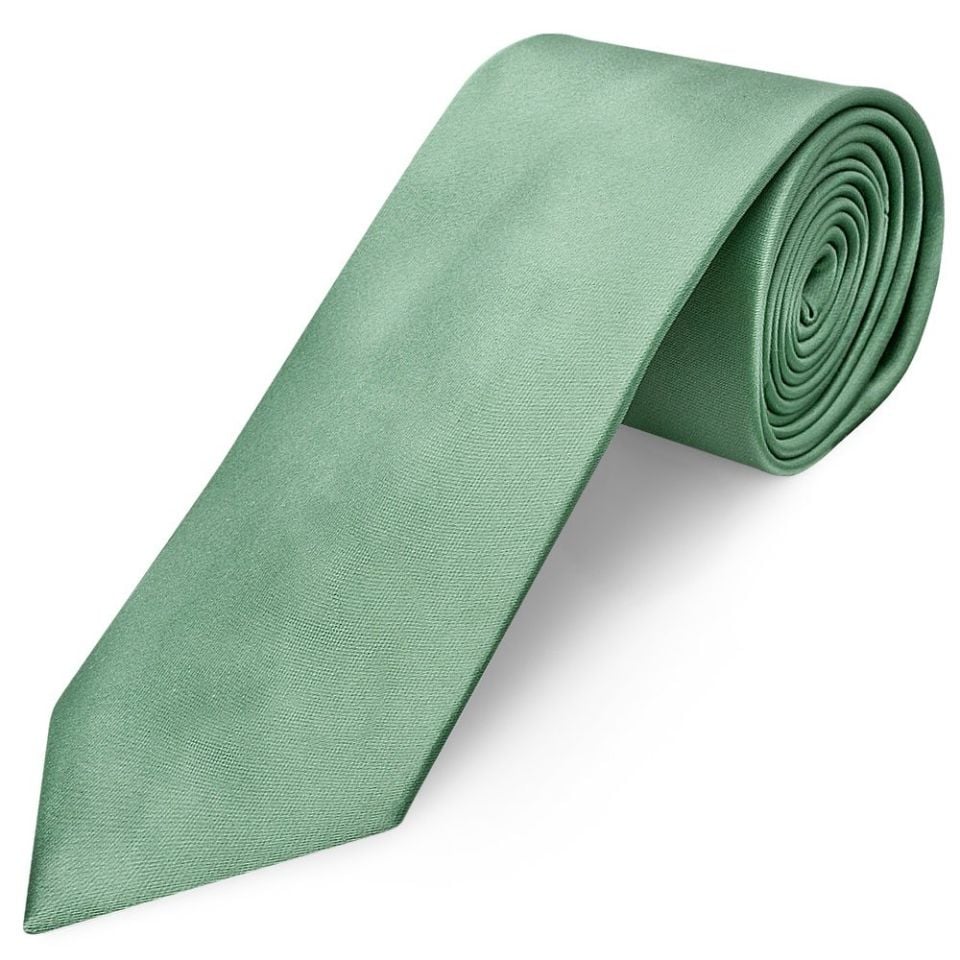 Plain Seagrass Satin Classic Mens Tie and Pocket Square Set