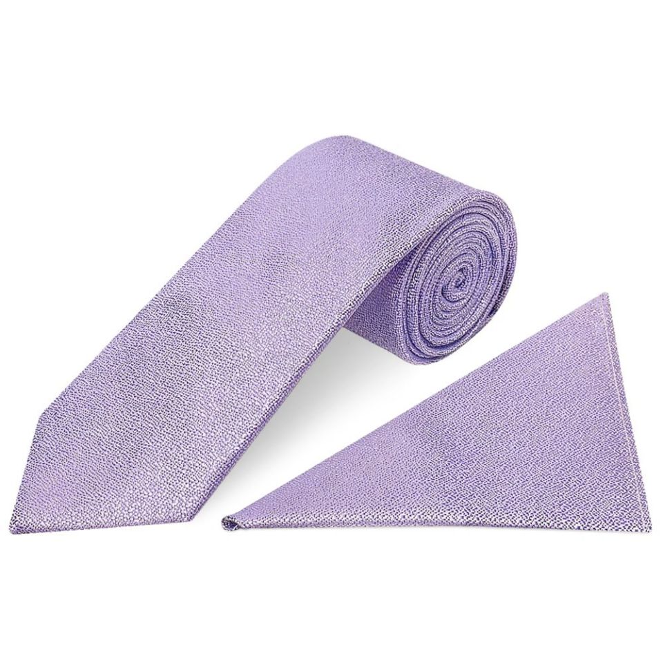 Plain Purple Textured Silk Classic Men's Tie and Pocket Square Set