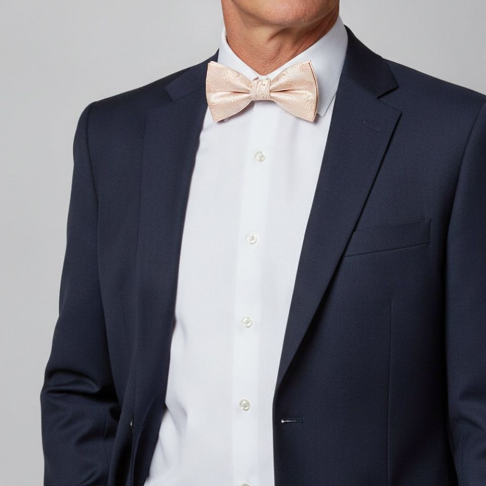 Light Peach Floral Handmade Mens Bow Tie