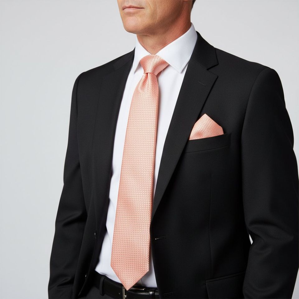 Peach Textured Classic Tie and Pocket Square Set