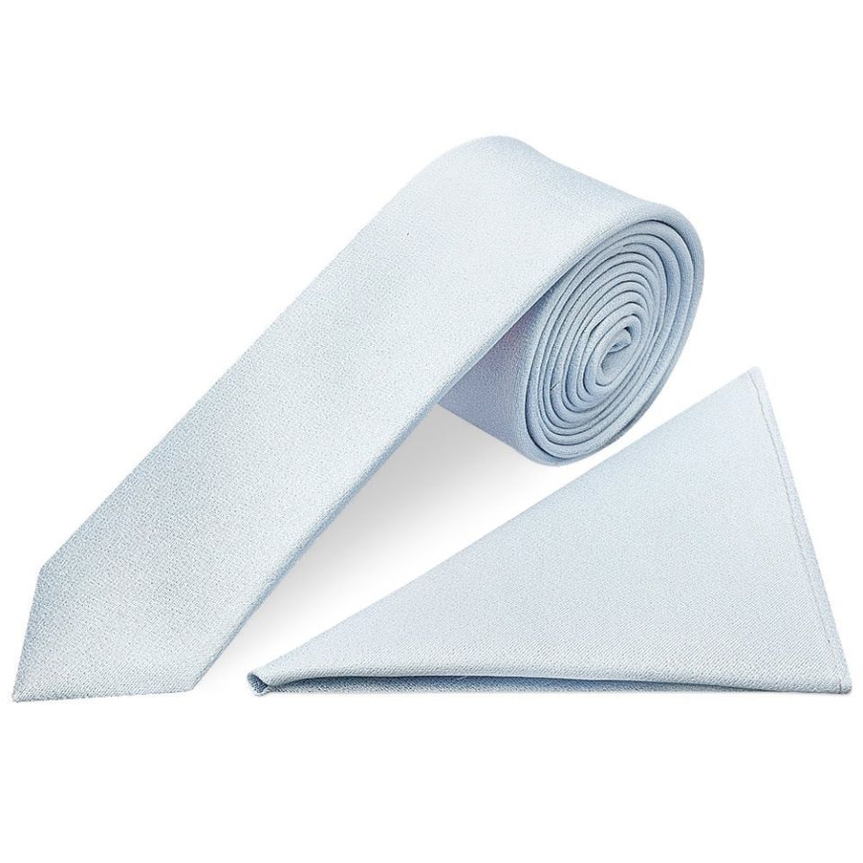 Plain Sky Blue Silk Skinny Boys Tie and Pocket Square Set