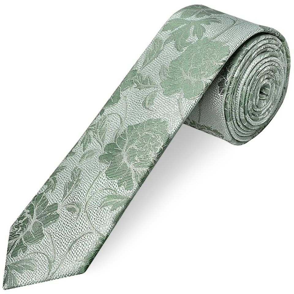 Green Flower Skinny Men's Tie