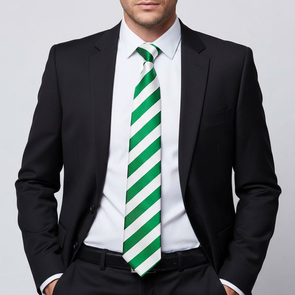 Green and White Striped Hand Made Classic Men's Football Tie
