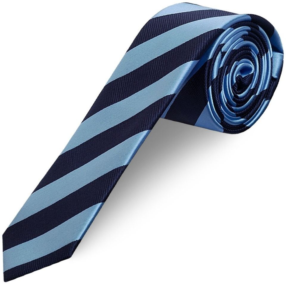 Navy and Light Blue Striped Skinny Men's Tie and Pocket Square Set