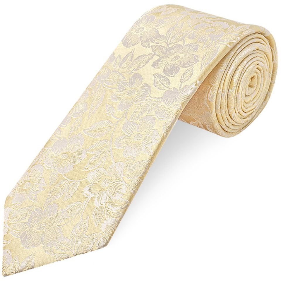 Mens Champagne Floral Silk Classic Tie and Pocket Square