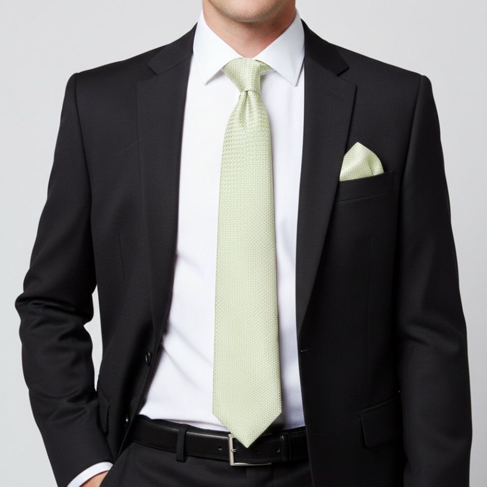 Plain Green Grenadine Silk Classic Men's Tie and Pocket Square Set