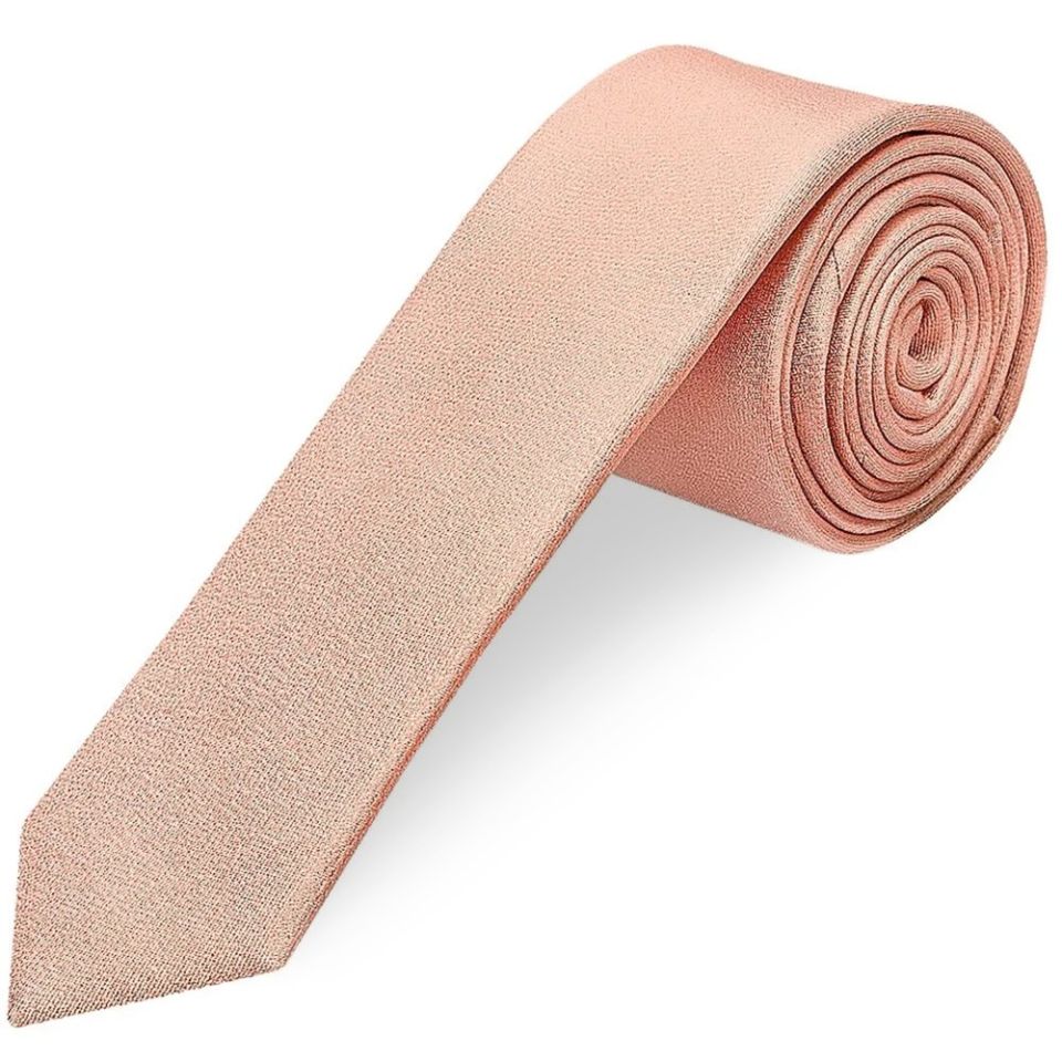Plain Rose Quartz Silk Skinny Boys Tie and Pocket Square Set